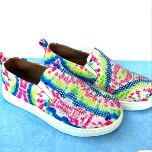 EMMA NEW YORK Low Top Sparkly Slip-On Fashion Shoes~Tie dye